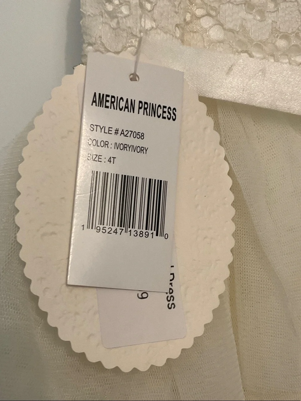 American Princess Ivory Lace Bodice Tulle Party Dress with Rhinestone Waist